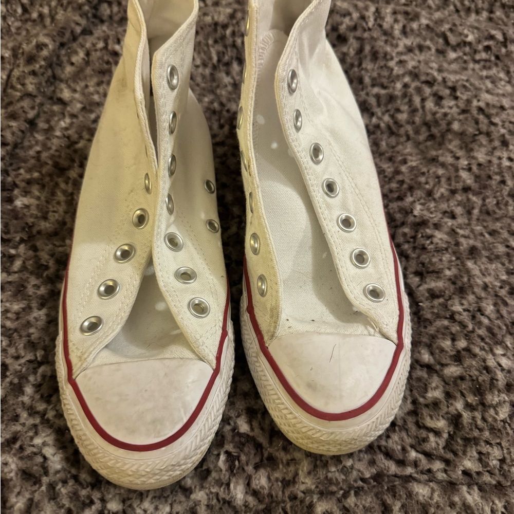 Converse White High-Tops with Red Accents